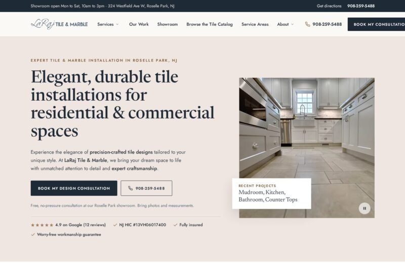 LaRaj Tile & Marble website homepage on desktop