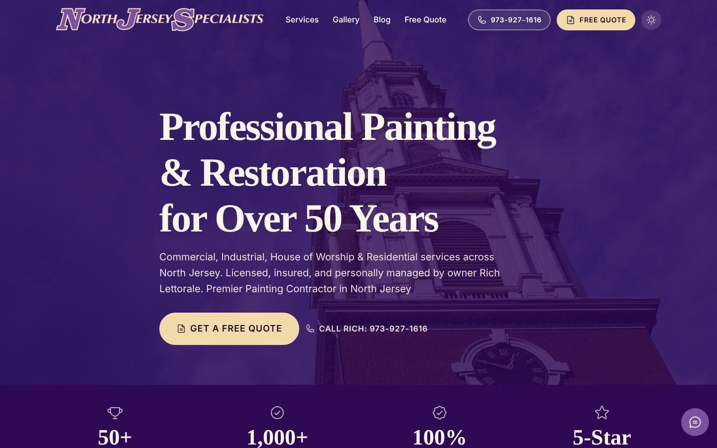 North Jersey Specialists website homepage on desktop
